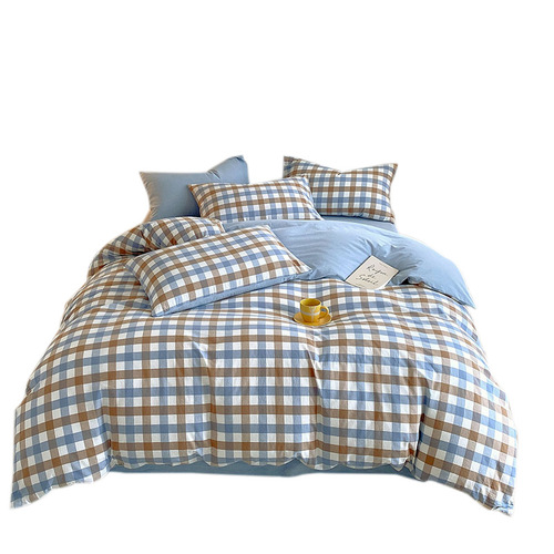Pure Cotton Japanese Check Water Washed Cotton Quilt Set Four Piece Set Full Cotton Bed Skirt Set Student Dormitory Three Piece Bedding Set Wholesale