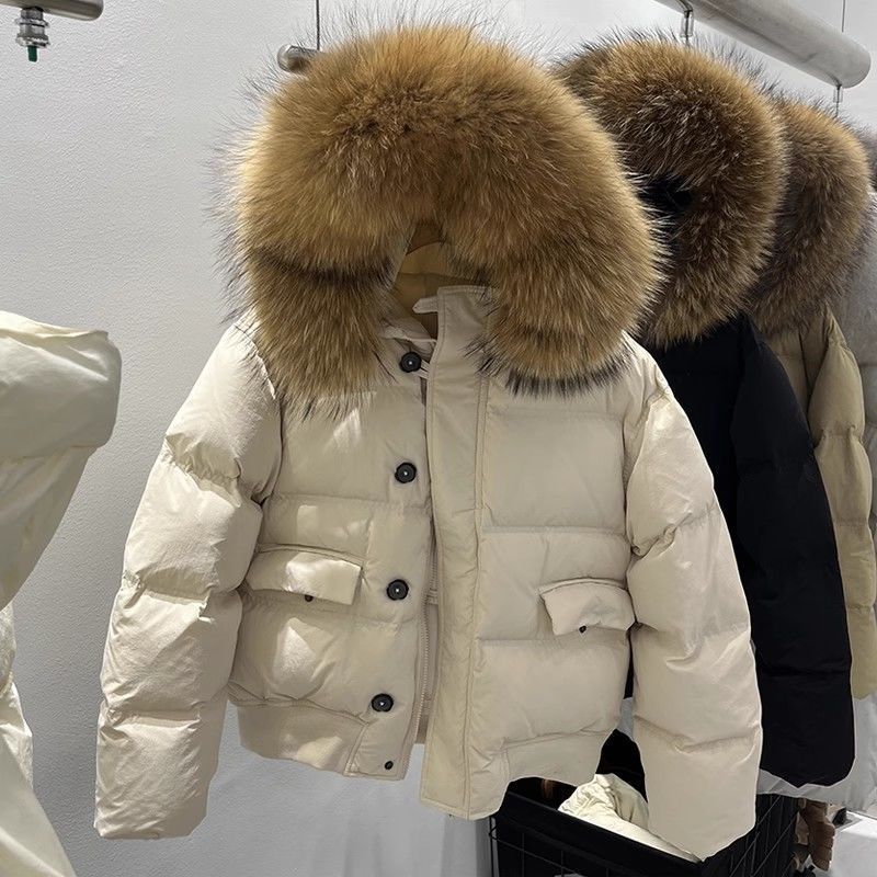 大毛领工装羽绒服女加厚短款2025冬季新款东大门宽松小个子外套潮|undefined