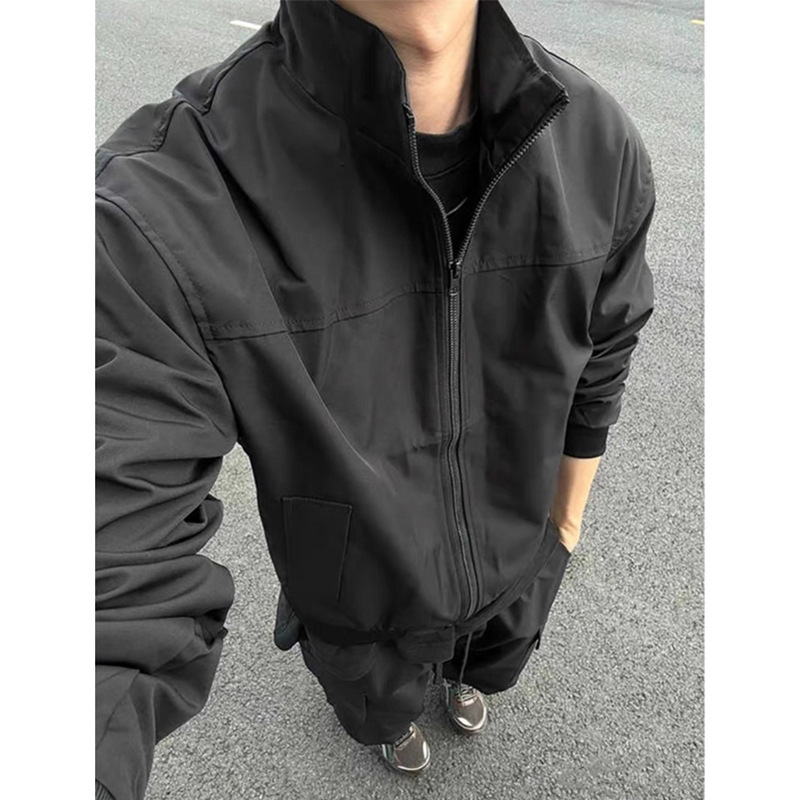 American Coach Jacket Men's Spring and Autumn Stand-Up Collar Jacket Solid Color Retro Outdoor Workwear Flight Jacket Men
