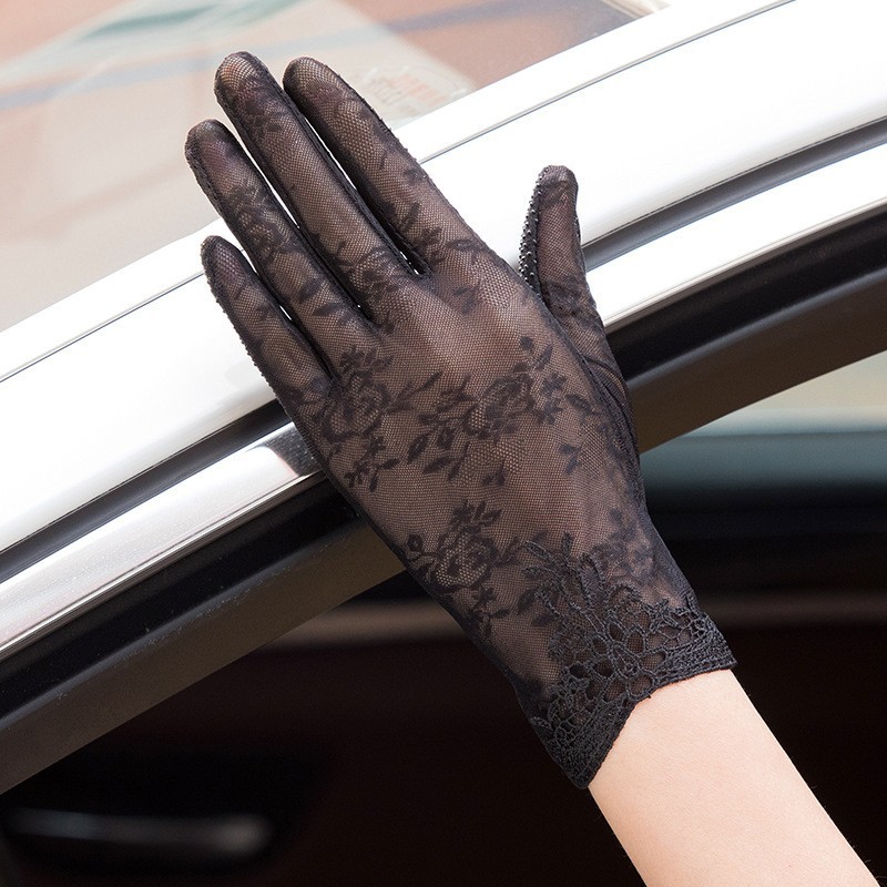 Primavera y verano guantes de protección solar para mujer encaje flor conducción ligera transpirable protección solar al aire libre montar guantes de pantalla táctil