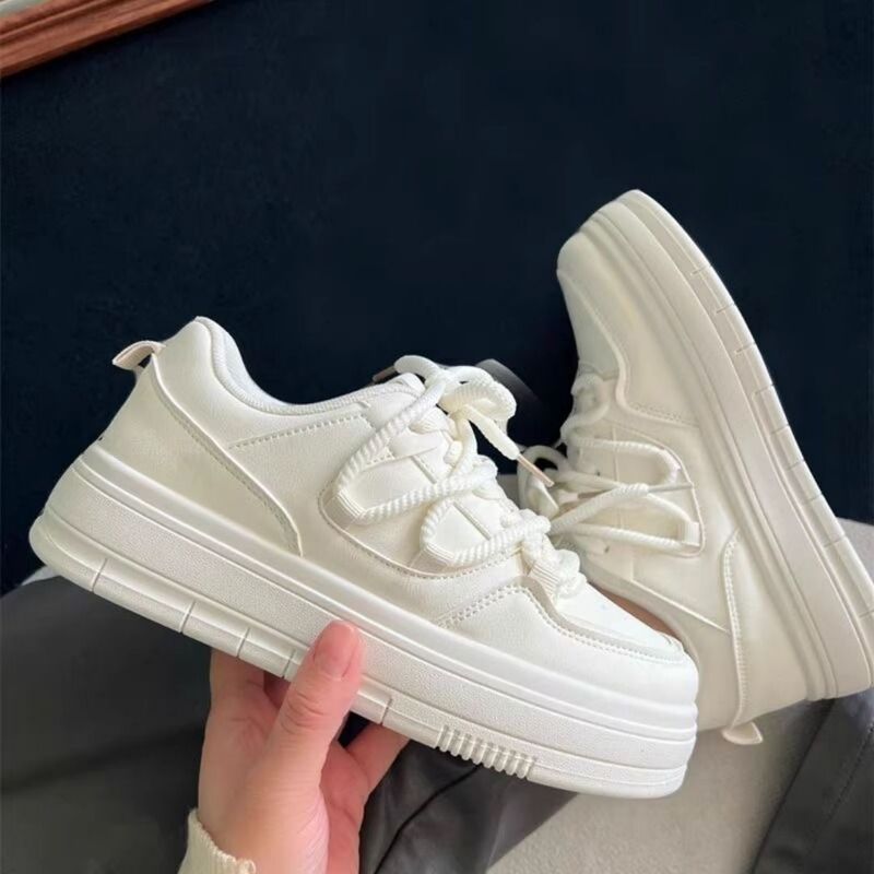 Versatile 2025 Autumn New Women's White Flat Thick-Soled Niche Student Casual Height-Increasing Sneakers