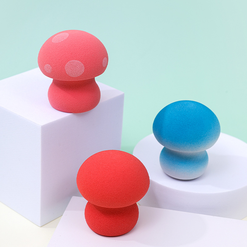 Huevo de belleza de cabeza de hongo personalizado de fábrica, no coma polvo, manchas de color degradado, maquillaje sin látex, esponja, huevo de maquillaje