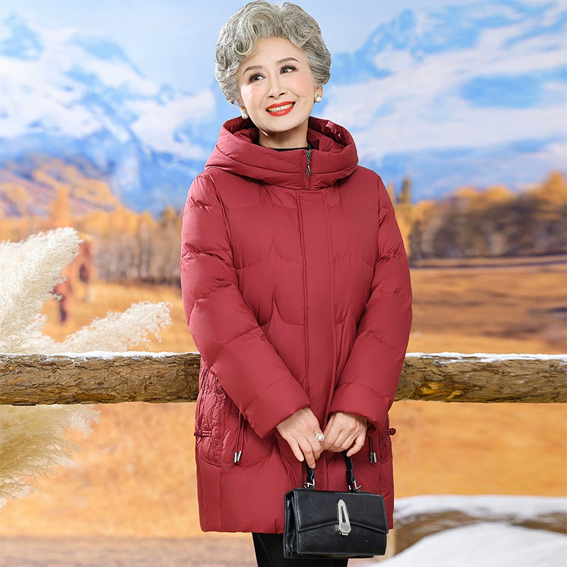 2024 зимний новый средний и пожилой пуховик бабушки пуховик для мамы национальный стандарт 90 белая утка пуховик средней и длинной одежды