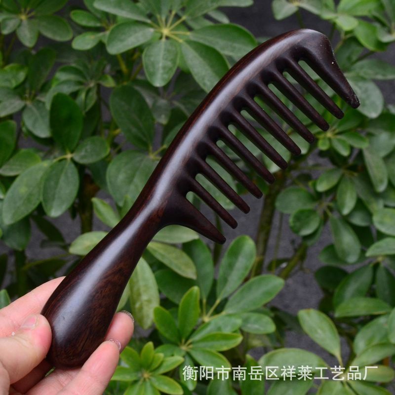 広い歯の櫛の黒檀の木の櫛の天然の規格品の大きい歯のカールの櫛の長い髪の家庭の女性の頭部のマッサージの抜け毛を防ぎます。|undefined