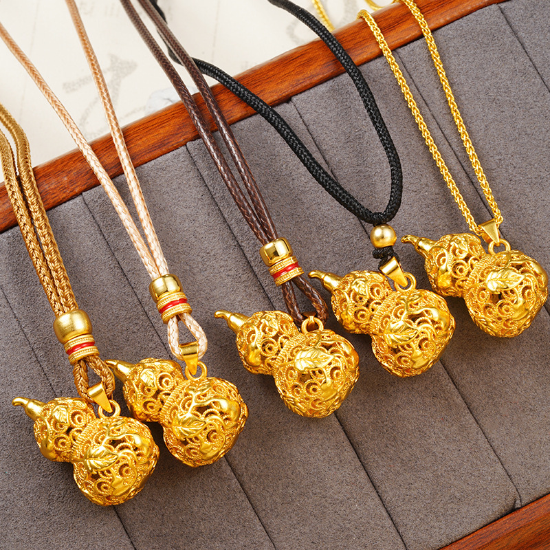 National Trend Filigree Hollow Gourd Necklace, Palace Style Vietnamese Sand Gold Pendant, Imitation Gold Jewelry That Won'T Fade Easily, Supply Source