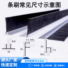 HFTU铝合金条刷工业密封防尘挡水条刷机床机柜毛刷条门缝挡灰条刷