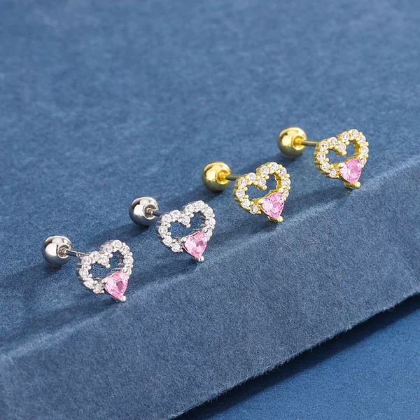 Europe and the United States cross-border love ear bone nail personality sweet cool wind micro inlaid zircon sleep free heart-shaped puncture jewelry