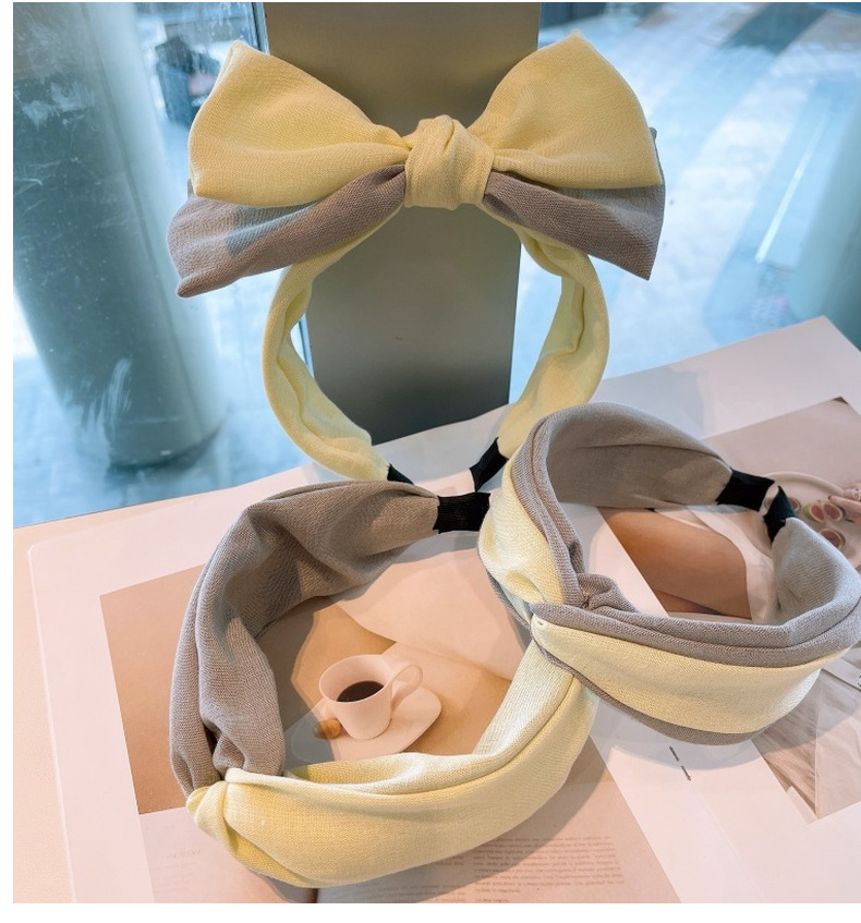 Double-layer Bow Yellow Linen Headband display picture 2