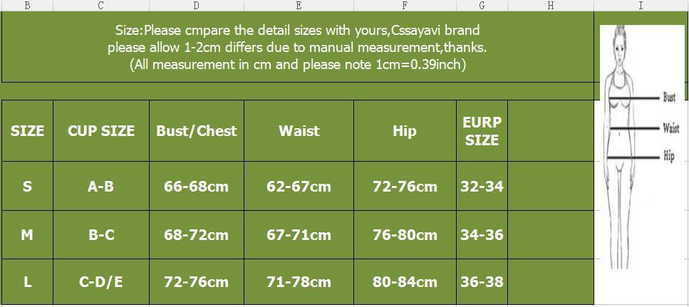 One-piece size chart