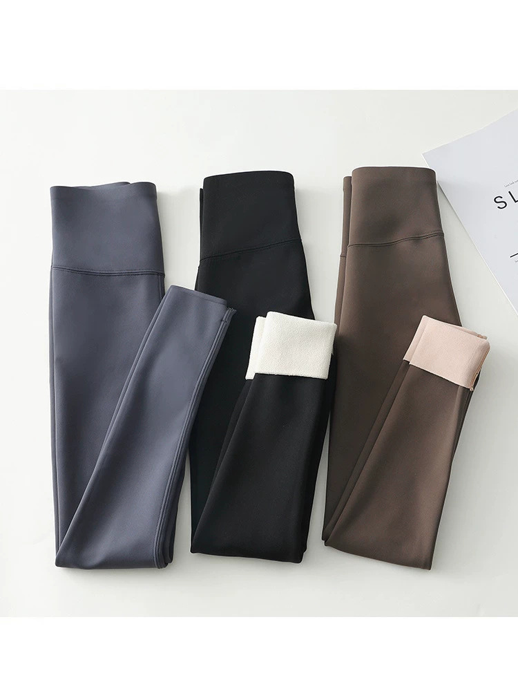 Pantalones de tiburón para mujer para usar al aire libre en primavera, otoño e invierno, cintura alta, levantamiento de cadera, estiramiento de abdomen, yoga sin costuras, ajustados, con forro polar y leggings gruesos