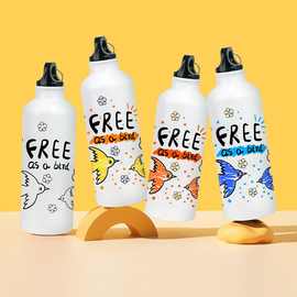 大容量健身水壶 登山骑行运动水瓶 个性印刷图案LOGO遇冷变色铝壶