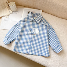 2025秋季新款男童韩版格纹门襟狗狗设计衬衫儿童宝宝时尚百搭潮酷