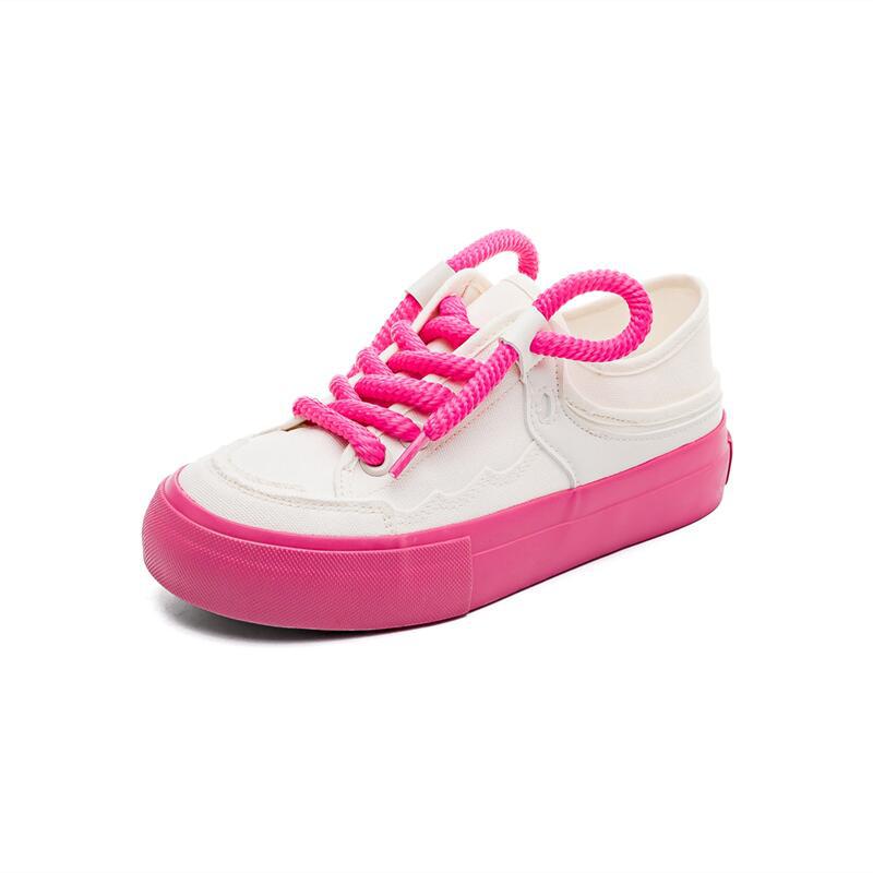 Yuanbo 2023 primavera y verano nuevos zapatos de lona transpirables mujeres estudiantes rosa rojo paso-en dos vías zapatos blancos femeninos top bajo