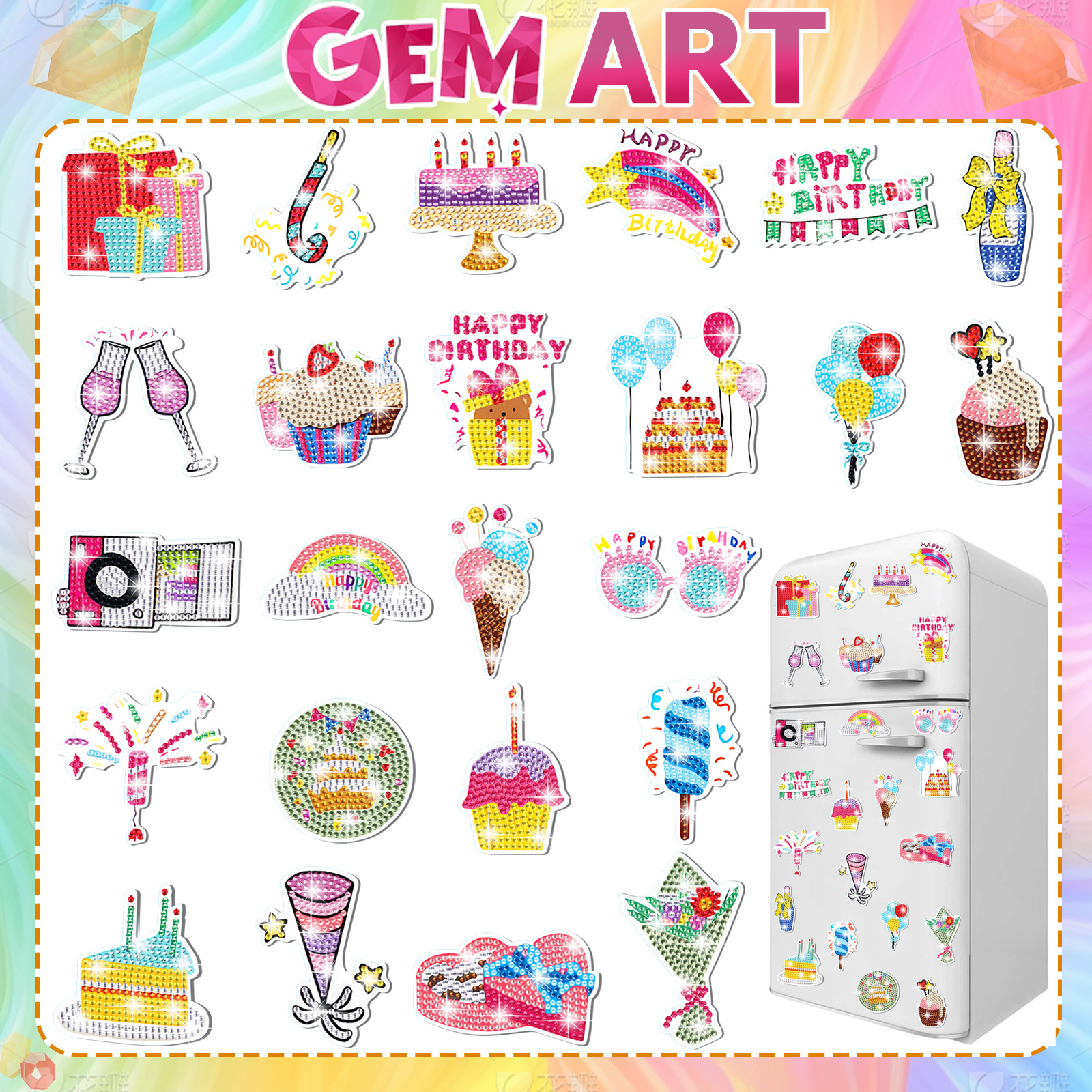 Postre de pastel globo de absorción de diamantes pintura pegatinas de refrigerador para niños DIY creativo mampostería pegatinas juguetes al por mayor