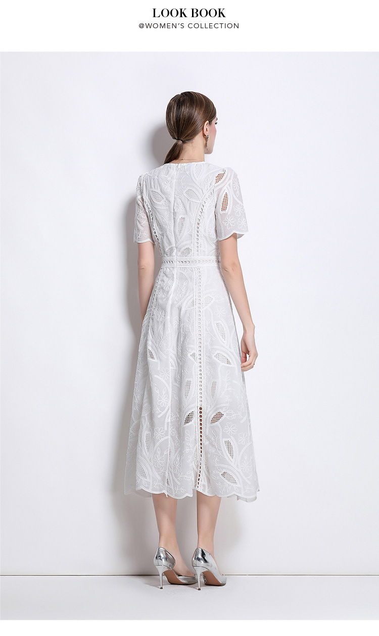 Đầm maxi nữ thắt eo cổ điển Pháp ren thêu họa tiết tay ngắn — màu đen, xanh nhạt, màu hồng, Xanh da trời nhạtcolor chi tiết 21