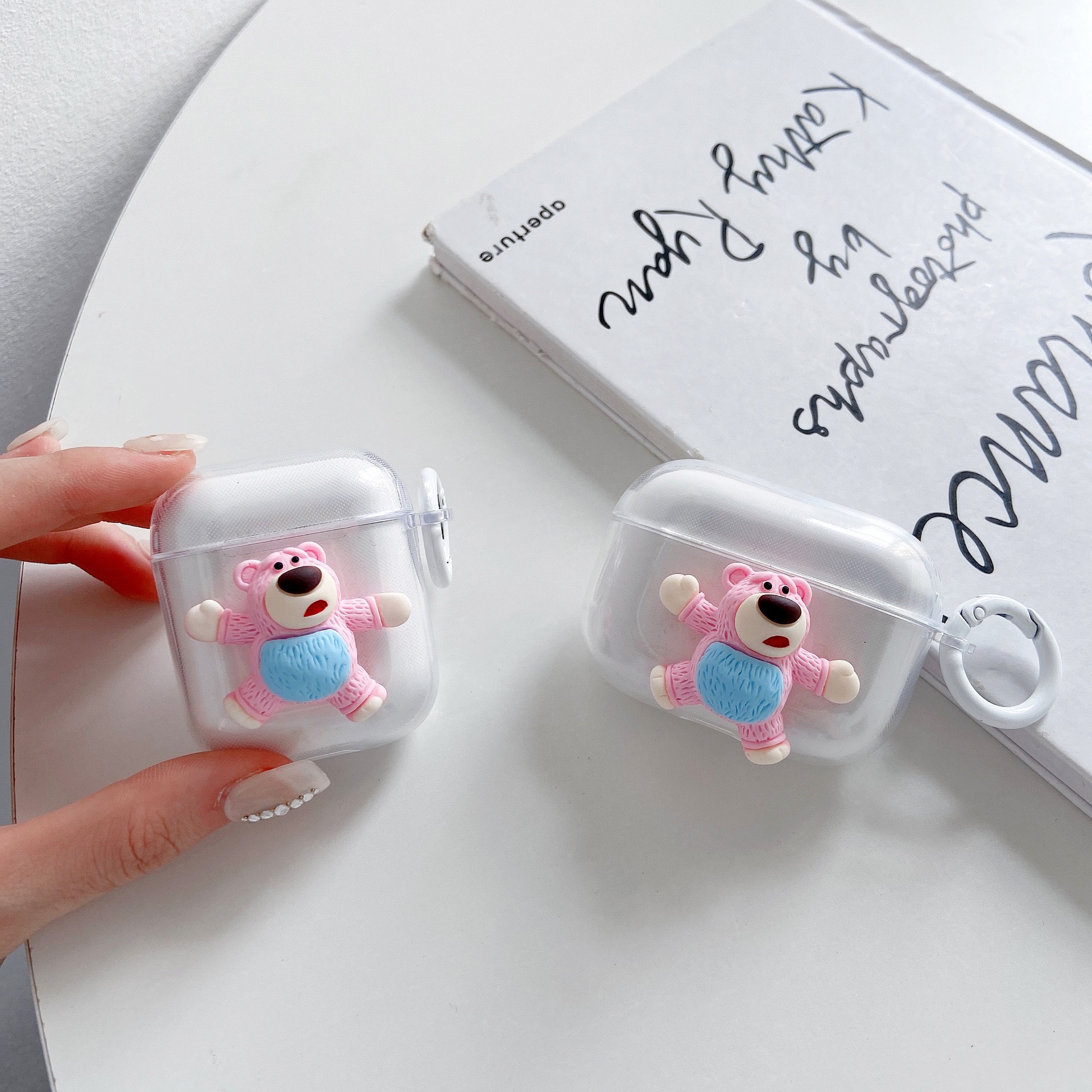 Headphone Cover - Contrasting Color Bear - With White Circle - Transparent