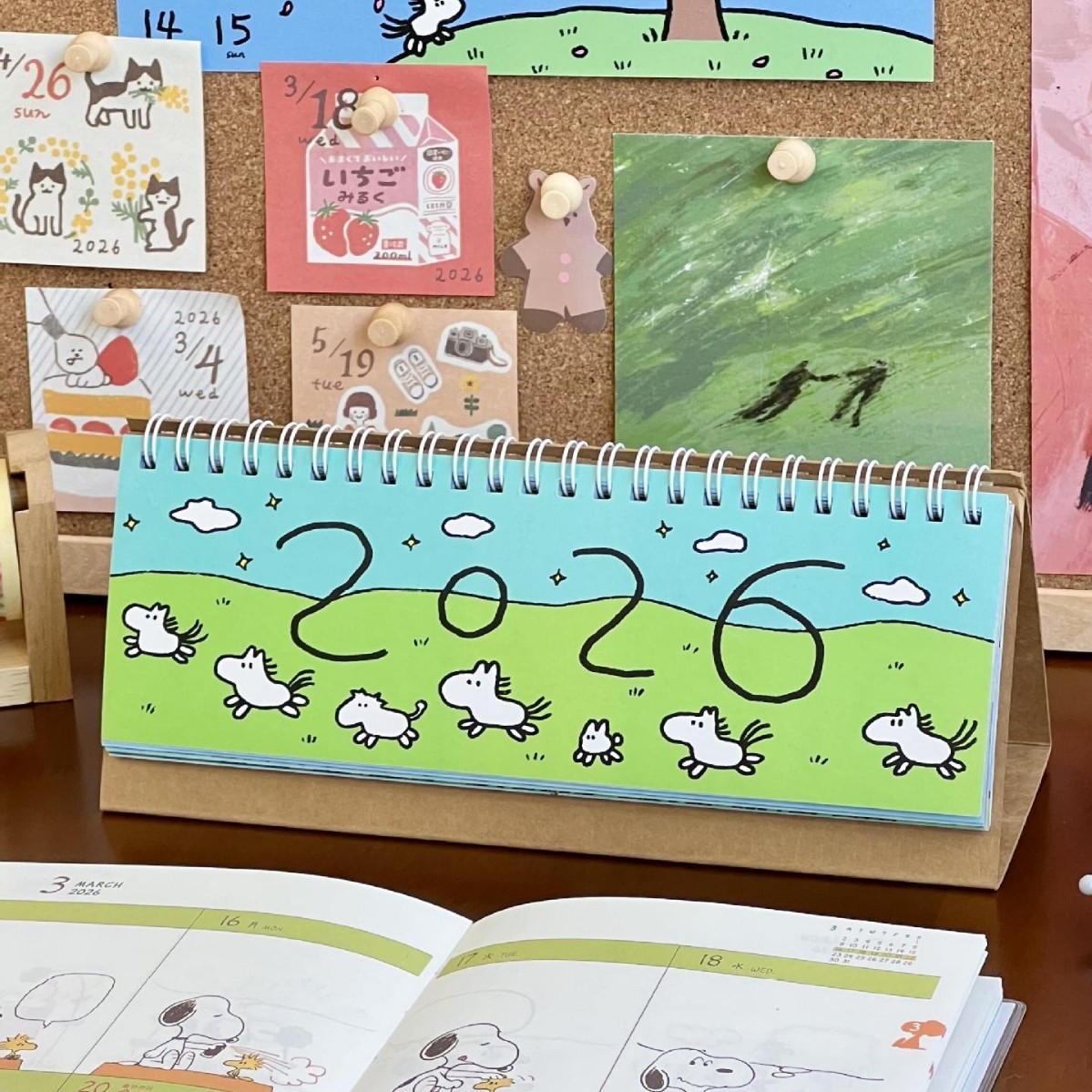 2026 Simple Sketch Grassland Pony 365 Double-Sided Weekly Calendar Desk Calendar Tearable Planner Schedule Spiral Notebook