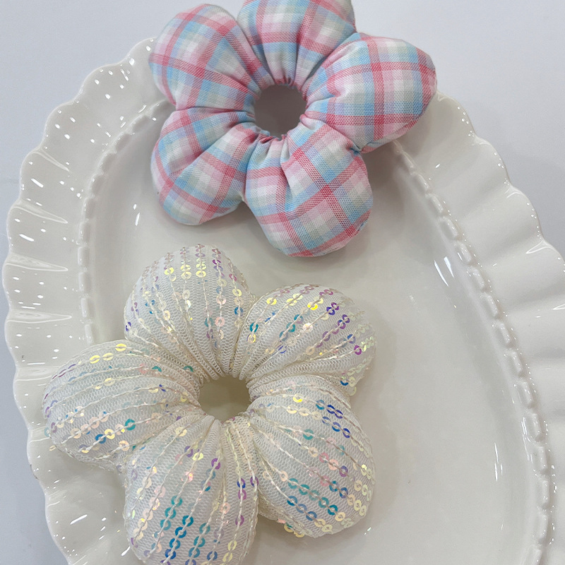 Coreana para niños lindos puntos ondulados flor anillo de cabello para chicas bolas de cabeza collar para chicas joyerías de cabello dulce cola de caballo