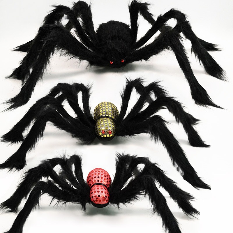 Decoración de Halloween araña sitio de diseño de props simulación peluche gran araña negra casa embrujada juguetes al por mayor image 3