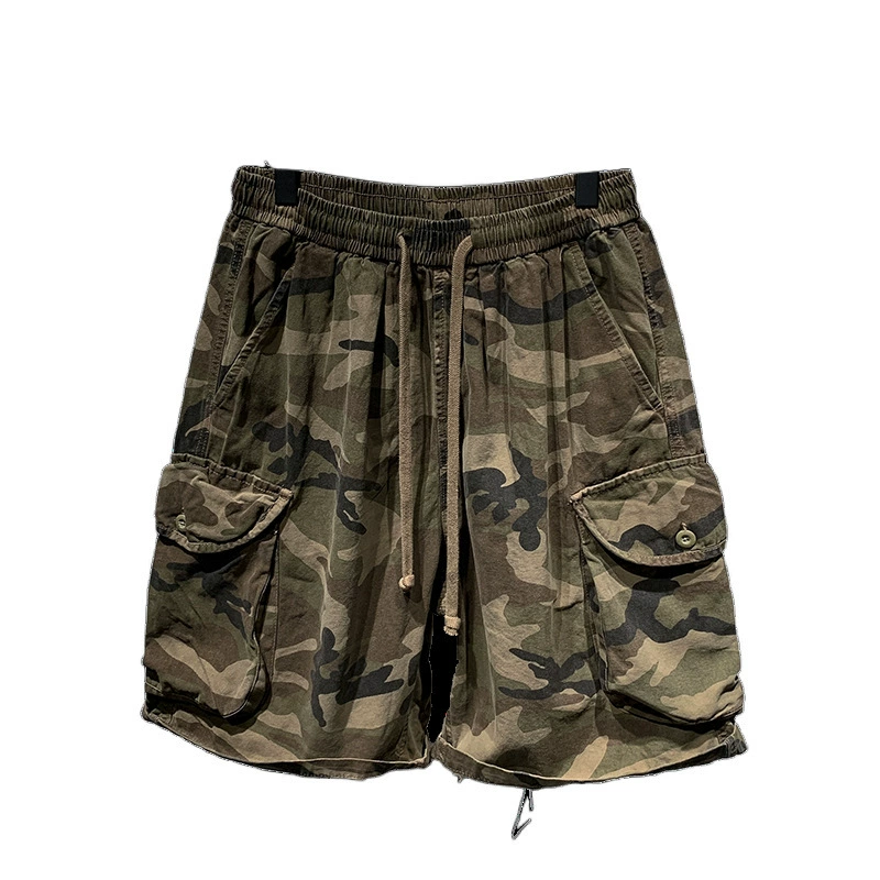 Ретро camouflage летние шорты в стиле хип-хоп, брюки для отдыха, американский стиль, оверсайз, свободный прямой крой