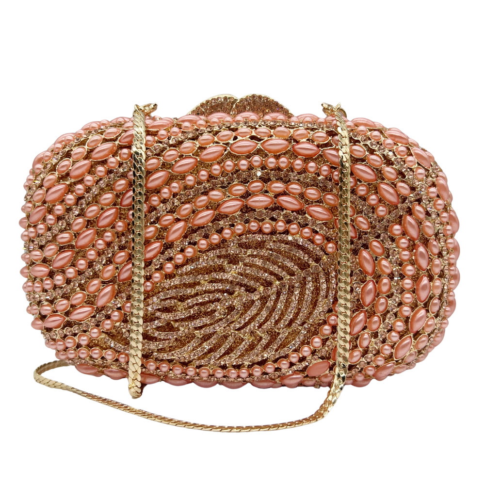 Túi clutch nữ đính đá pha lê kim cương giả dự tiệc sang trọng — trắng, ngọc trai bạc, kim cương trắng bạc, sâm panh chi tiết 6