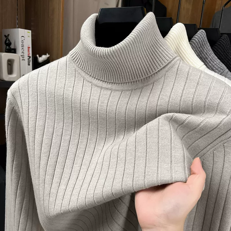 高领毛衣冬季新款男士保暖套头休闲时尚针织衫毛衫纯色加厚上衣男