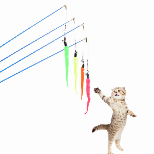 Amazon Cat Funny Stick Caterpillar Elastic Carbon Fiber Electric Paint Fishing Rod Three-section Telescopic Cat Funny Stick