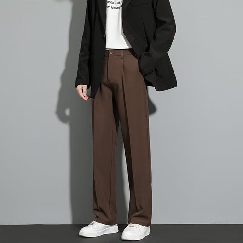 Anti-wrinkle iron-free business suit pants, men's straight casual pants, high-end dragline black nine-quarter trousers