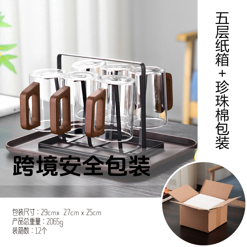 Taza de té de vidrio con mango de madera transfronterizo, resistente a altas temperaturas, juego de tazas para sala de estar, juego de tazas de agua para el hogar, hervidor de agua para hospitalidad.