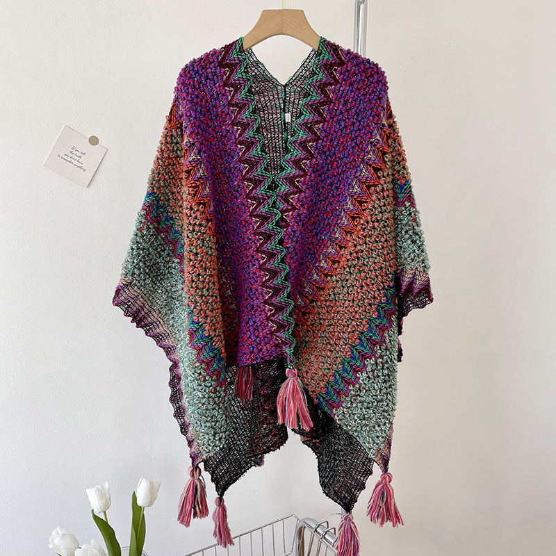 Xu Hongdou mismo estilo Yunnan Lijiang fotografía de viaje estilo étnico chal de punto de las mujeres bufanda exterior capa