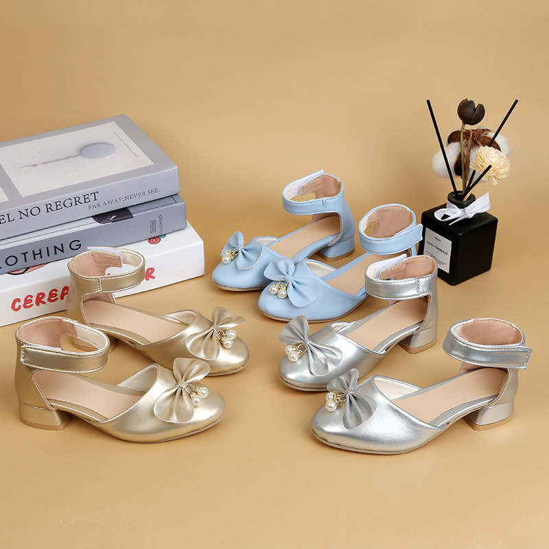 Girls' Princess Shoes with Bowknot, High-Heeled Sandals, New Summer Style, Children's Soft-Soled Non-Slip Performance Shoes, Fashion Shoes