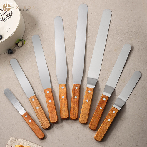 Wood-handled cake spatula, straight/curved body cream kiss knife, stainless steel cake knife, scraping knife, decorating knife, 4-inch to 12-inch