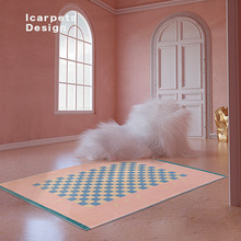 棋盘格复古ins风仿羊绒地毯 客厅茶几毯卧室大面积床边地垫可机洗