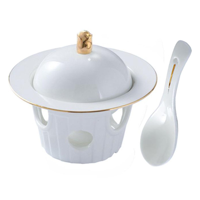 Soup Cup, Gold-Rimmed Clubhouse Tableware, Bird's Nest Bowl, Water-Proof Stew Pot, Stewing Pot, Dessert Pot, Steamed Egg Cup, Small Bowl, Ceramic White Porcelain