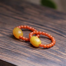 天然小南红搭配蜜蜡配珠戒指女新款ins小众时尚简约大气指环送礼