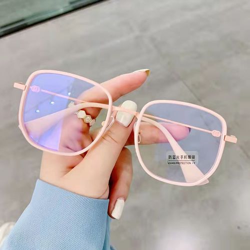 Women's Blue Light Blocking Glasses, Adjustable Degree Student Retro Korean Plain Frame, Matte Red Note Mirror