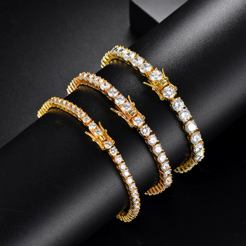 Cross-border European and American jewelry 3-5MM tennis chain bracelet copper inlaid zircon fashion men's and women's hip-hop bracelet jewelry wholesale