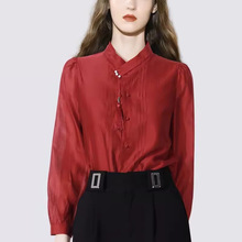 魅斑国风新中式别致设计感新年红色潮流衬衫2024春季新款立领衬衣