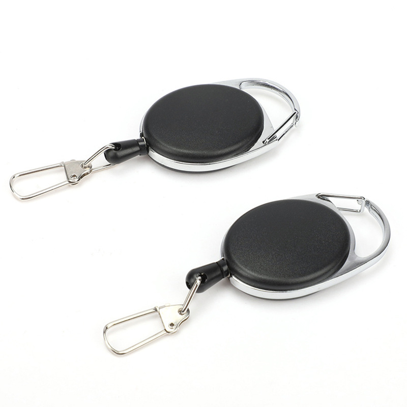 Metal outdoor fishing retractable keychain Oval easy pull key ring anti-loss anti-theft buckle carabiner