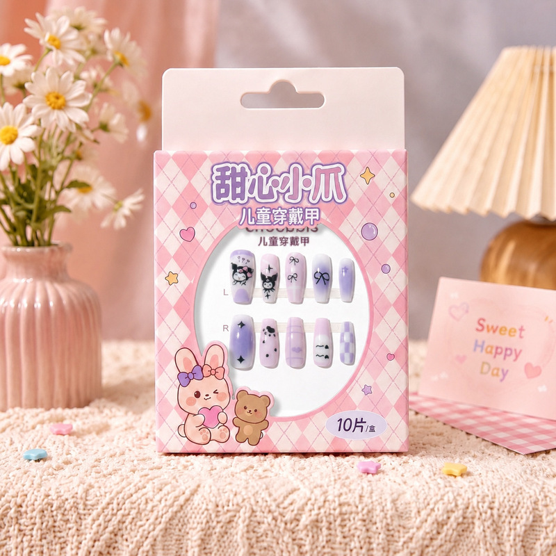 Children's Wearable Nail Art for School 2026 New Model for 5-14 Year Old Little Girls Students Short Nail Stickers for Girls