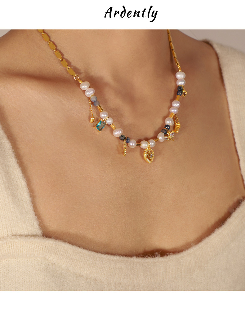 0.03µm Gold Plating Thickness Casual Simple Style Geometric Freshwater Pearl Titanium Steel Copper 18K Gold Plated Zircon Choker In Bulk