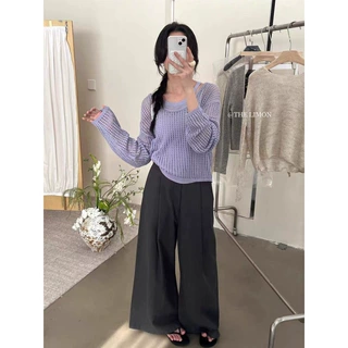 时尚两件套女装高韩货春款圆领吊带背心镂空防晒两件毛织衫工厂