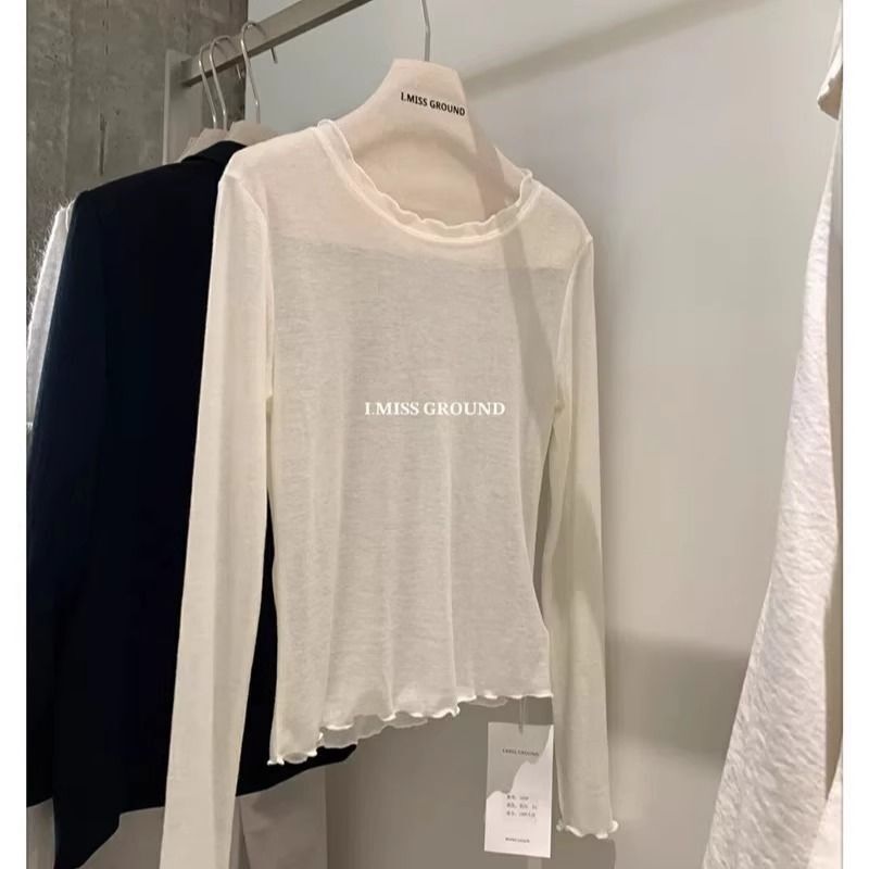 Hangzhou Sijiqing High-End Women's Clothing 2026 Spring Sunscreen Air Conditioning Cover-Up Shirt with Ruffled Edges Long Sleeve T-Shirt Base Layer Top Hangzhou Sijiqing High-End Women's Clothing 2026 Spring Sunscreen Air Conditioning Cover-Up Shirt with Ruffled Edges Long Sleeve T-Shirt Base Layer Top