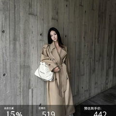 5werkwen 智贤风衣 双排扣大衣女秋冬中长款气质翻领系带春秋外套