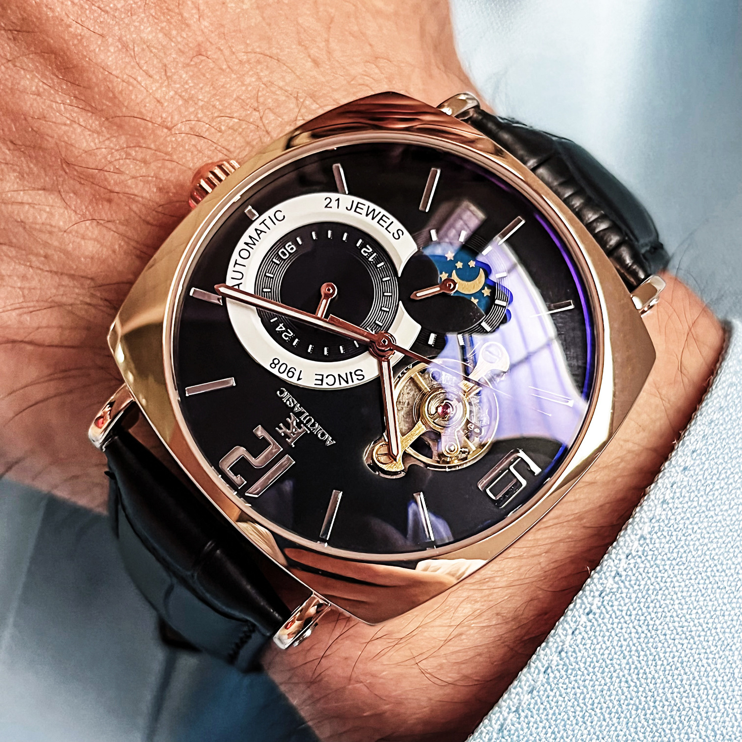 Men's Automatic Mechanical Watch Stylish Square Wristwatch_voghion.com