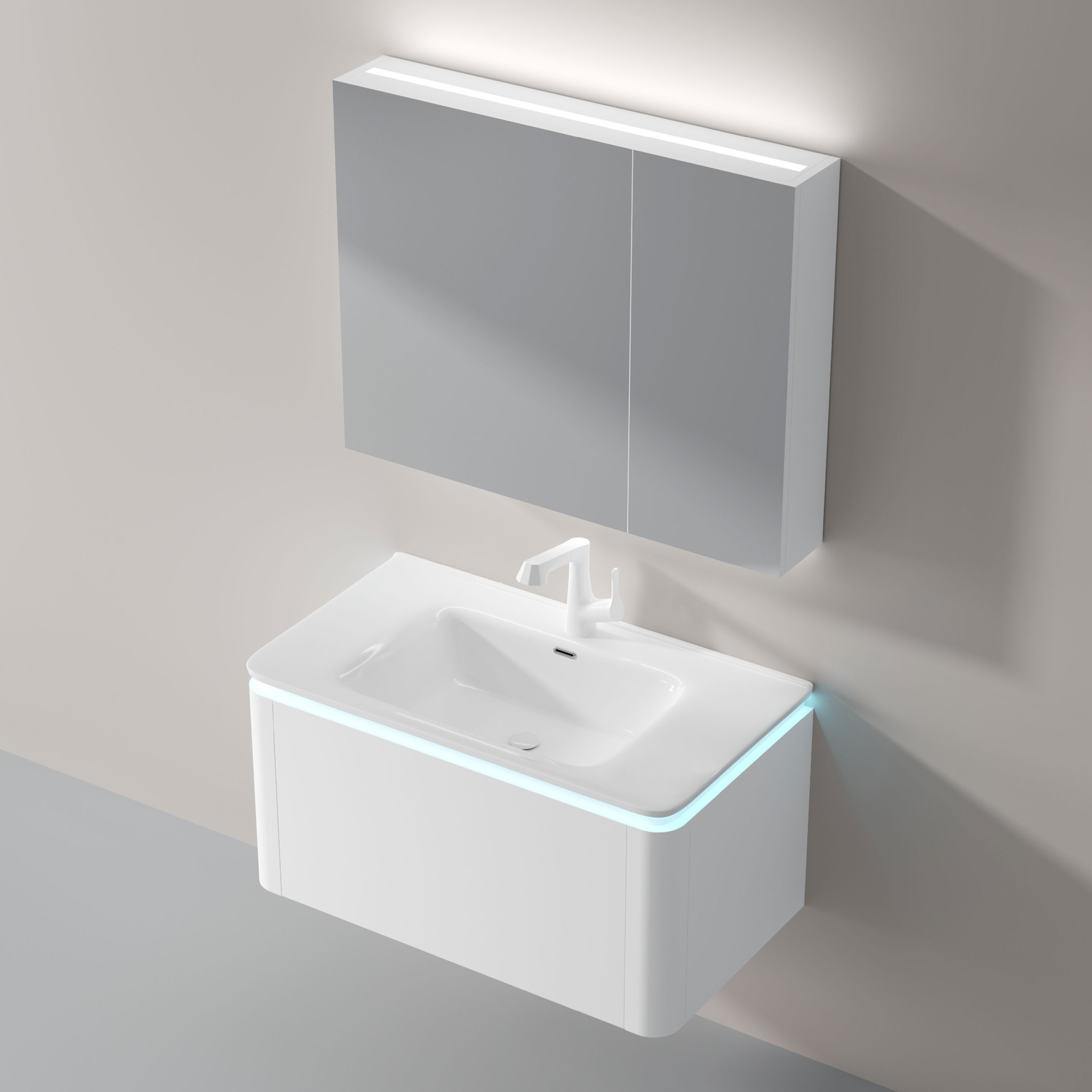 Baño de cerámica integral cuenca de esquina redondeada simple y moderna gabinete de baño de madera maciza lavabo lavabo lavabo combinación