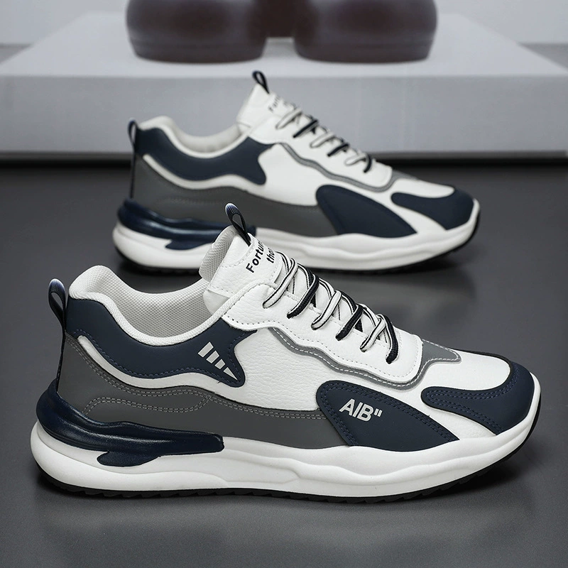 Летняя мужская обувь, новая дышащая кожаная обувь, мужская модная универсальная спортивная обувь в корейском стиле на толстой подошве, повседневная модная обувь для папы