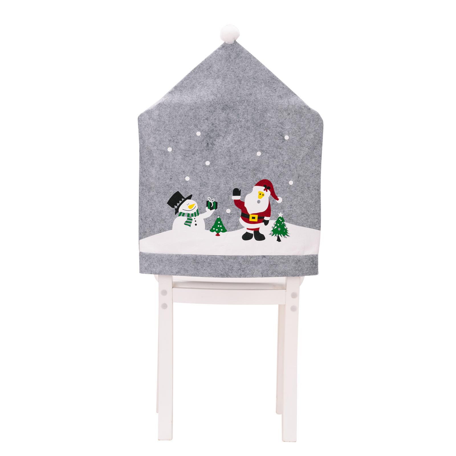 Decorações de Natal para casa Capa de cadeira cinza estampada para idosos Boneco de neve Capa de cadeira não tecida Chapéu de Natal_voghion.com