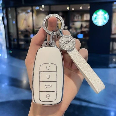 European Mengda Shell, Car key bag - model-c-white-key-cover-diamond-ring-car-logo-leather-buckle