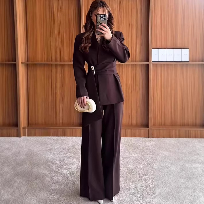 2026 European and American New Style Amazon Foreign Trade Cross-Border Mature Elegant Dress Suit with Buttons and V-Neck